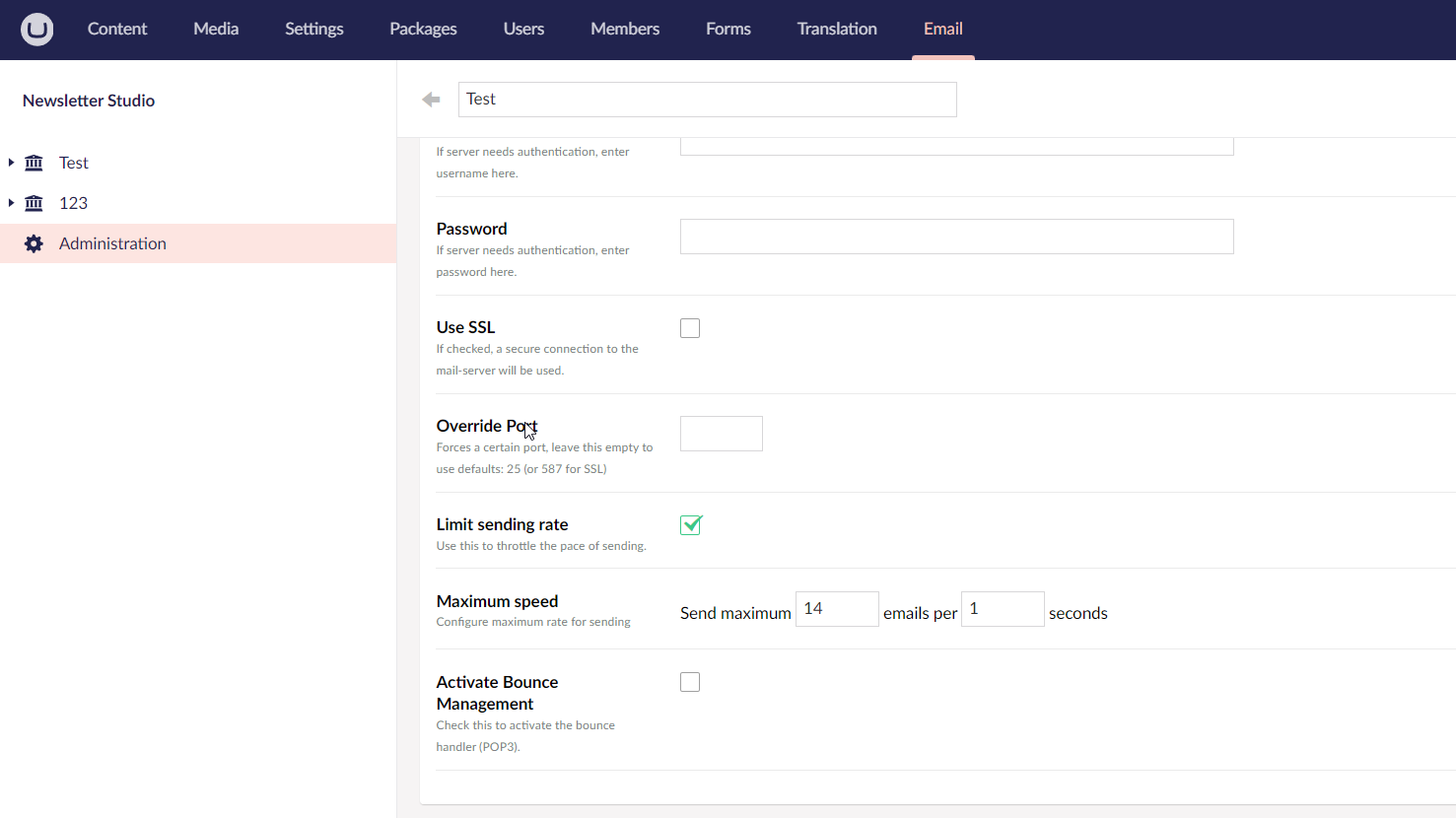 Configure rate limits for SMTP