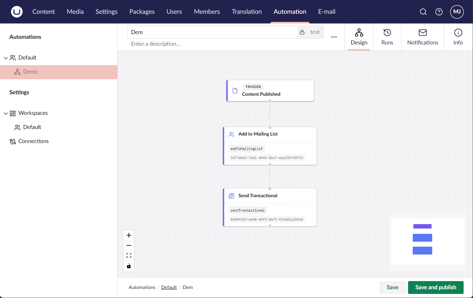Umbraco Automate flow with Newsletter Studio action