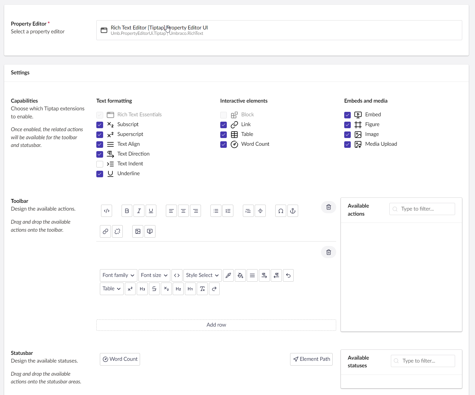 Rich Text Editor configuration in Umbraco